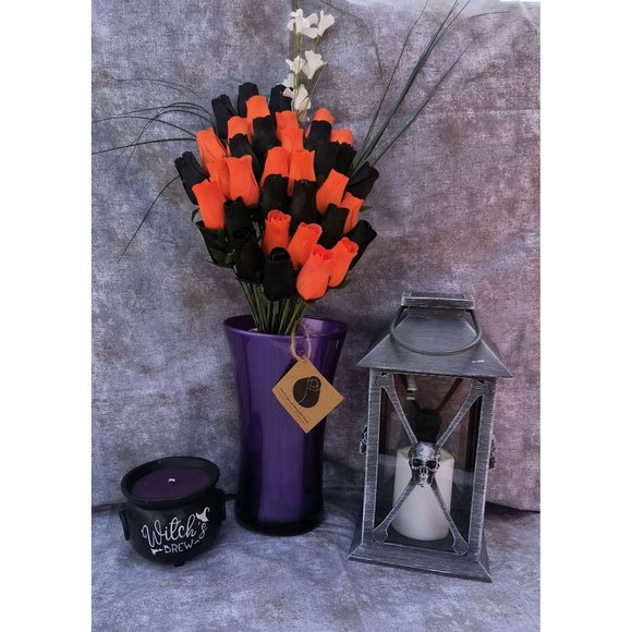 3 Dozen Halloween Black and Orange The Original Wooden Rose Flower Bouquet - Picture 2 of 7